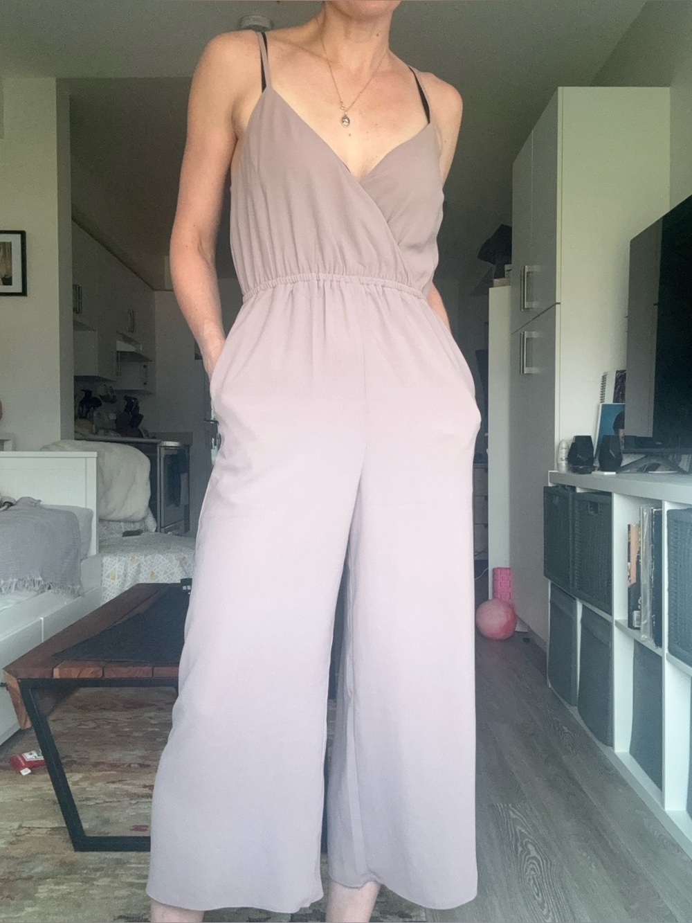Wilfred Aritzia Ecoulement Wide Leg Jumpsuit - Size Small - Mauve / Taupe